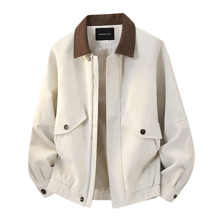 Herren Kurzjacke im Vintage-Arbeiterstil aus Velours‑Optik mit Pattentaschen und elastischem Saum Echoarchiv