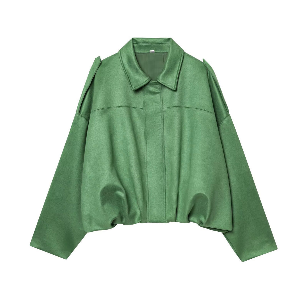 Damen Gekürzte Wildlederoptik-Blousonjacke mit Taillen-Smock und Schulterpatten Echo Archiv