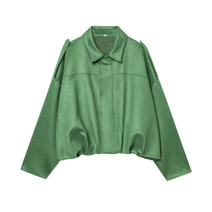 Damen Gekürzte Wildlederoptik-Blousonjacke mit Taillen-Smock und Schulterpatten Echo Archiv
