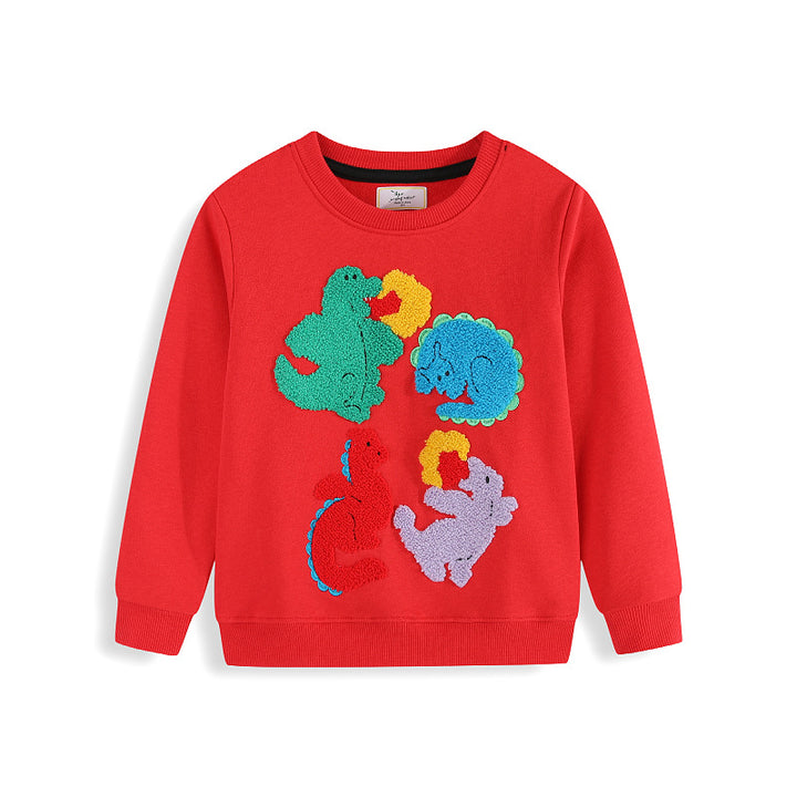 Kinder Sweatshirt mit buntem Dinosaurier und Blumen-Applikationen Echo Archiv