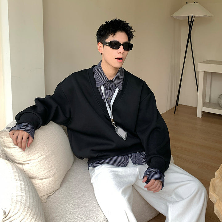 Herren Komfortabler V-Ausschnitt Pullover Echoarchiv