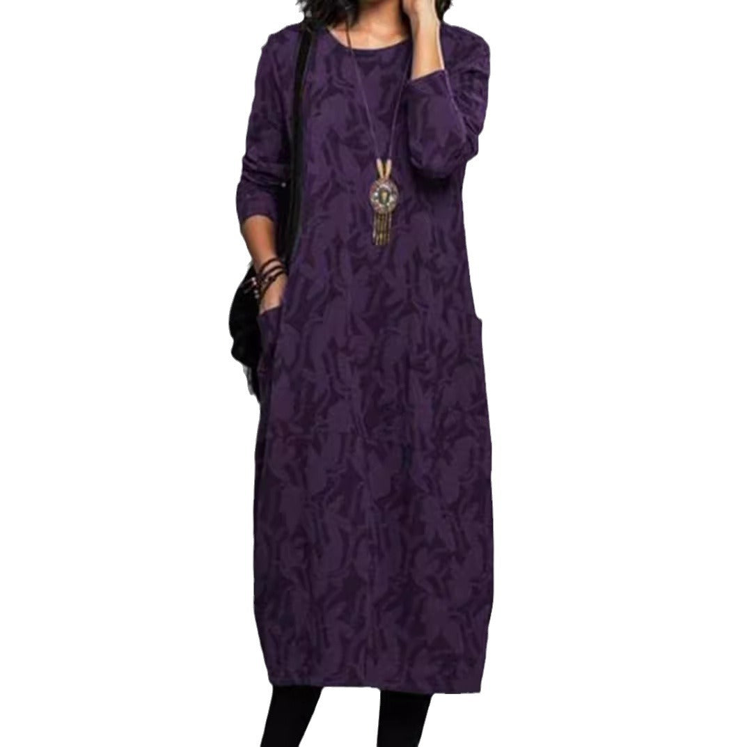 Damen nan locker geschnittenes Midikleid aus Feinstrick mit Ton-in-Ton-Jacquard, Rundhalsausschnitt und seitlichen Eingrifftaschen Echo Archiv