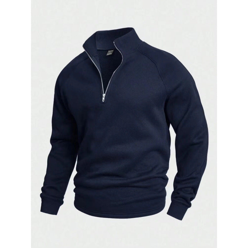 Herren Fleece-Halbzippullover mit Stehkragen und Raglanärmeln – Cavarno