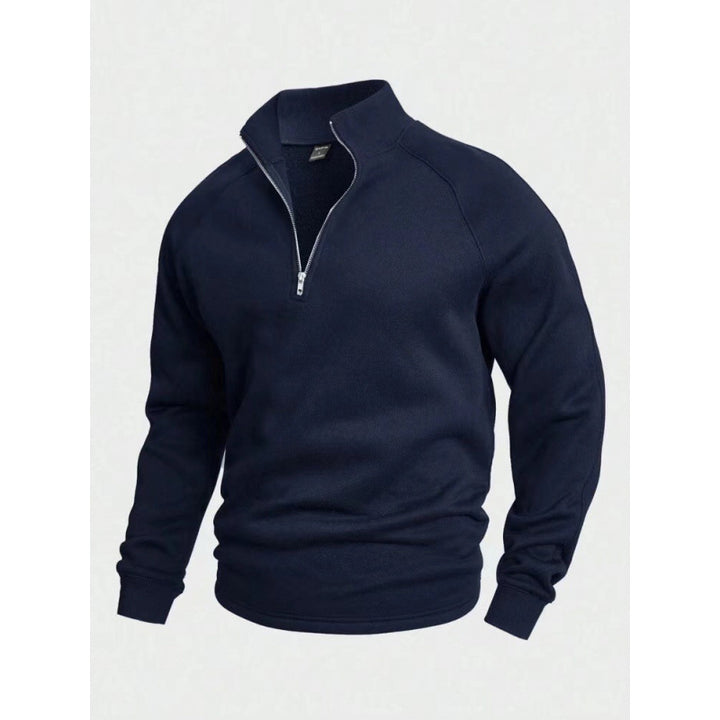 Herren Fleece-Halbzippullover mit Stehkragen und Raglanärmeln – Cavarno