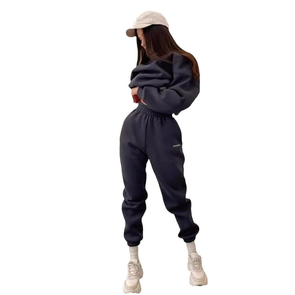 Damen nan Oversized kurz geschnittenes Sweatshirt mit High Waist Fleece Jogginghose Set Echo Archiv
