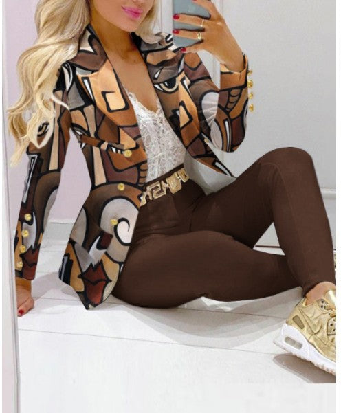 Damen Zweiteiliges Blazer-und-Hose-Set mit Schmetterlingsprint und glamourösem Glitzereffekt – Valéne
