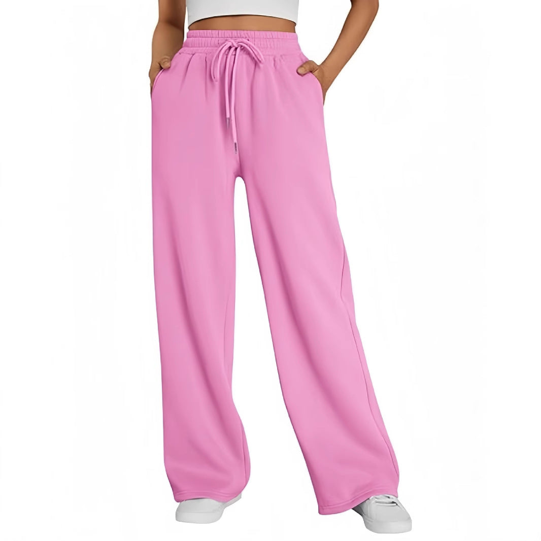 Damen Palazzo-Loungehose mit hoher Taille, elastischem Bund, Kordelzug und tiefen Seitentaschen – Avélisse