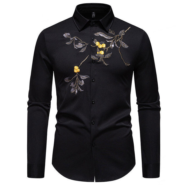 Herren Elegant besticktes Langarmhemd Echoarchiv