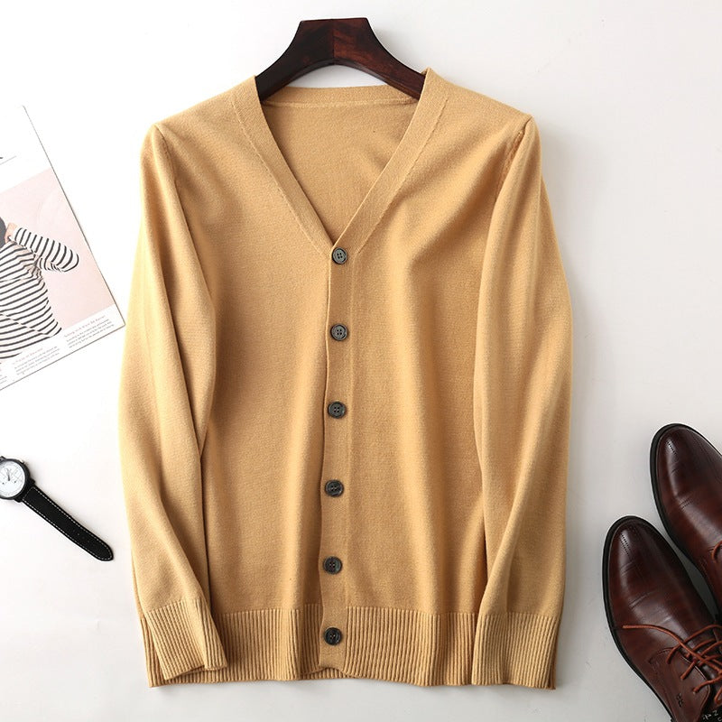 Herren Feiner V‑Ausschnitt-Cardigan aus leichtem Feinstrick mit geripptem Saum Echoarchiv
