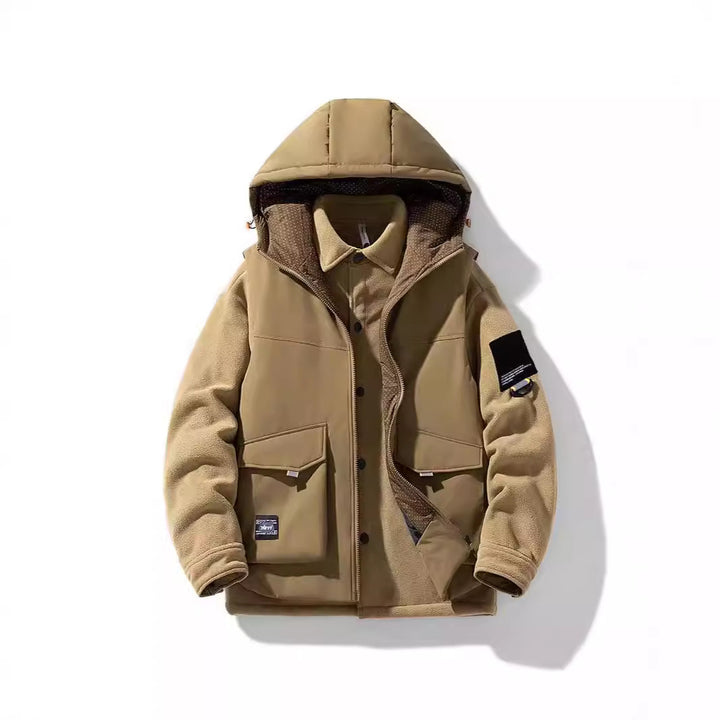 Herren Wärmende Outdoor-Kapuzenjacke mit Fleece-Innenlayer und Multifunktionstaschen – Taviero