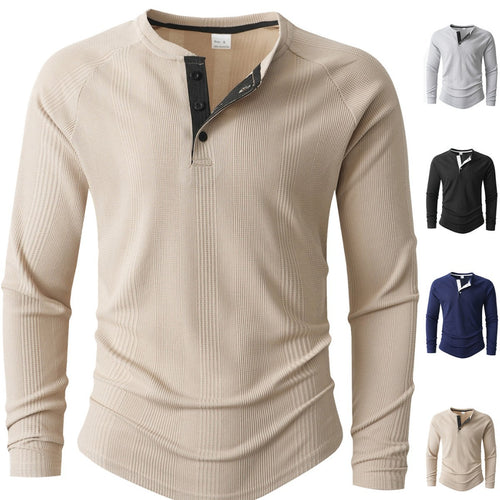 Herren Langarm Henley-Shirt mit strukturierter Oberfläche Echoarchiv