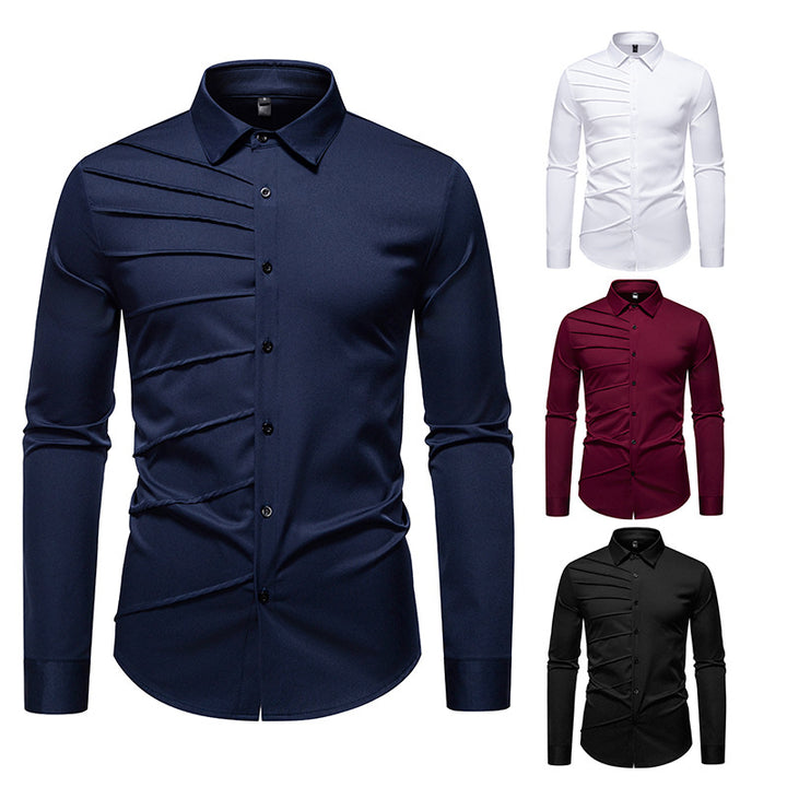 Herren Tailliertes Business-Hemd mit diagonalem Zierfalten-Design Echo Archiv