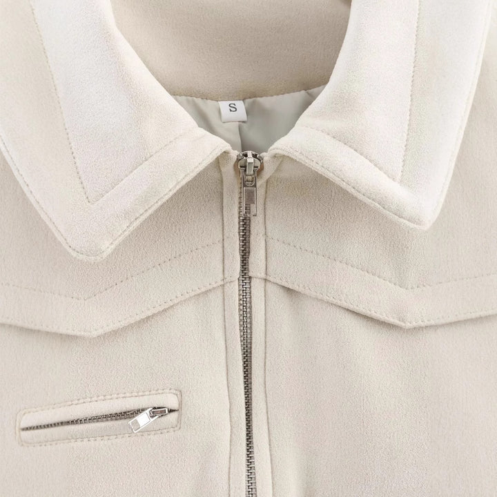 Damen cropped Fieldblouson mit Schulterklappen, großen Pattentaschen und mittiger Reißverschluss – Célinea