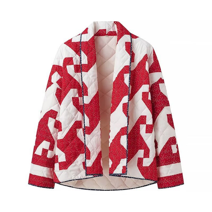 Damen nan gesteppte Boxy-Kimono Jacke mit abstraktem Allover-Print und offener Front Echo Archiv
