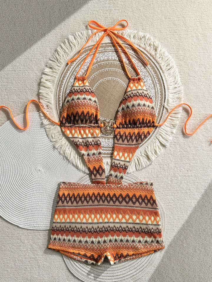 Damen Bunt gemusterter Bikini mit hochgeschnittenen Shorts Echo Archiv