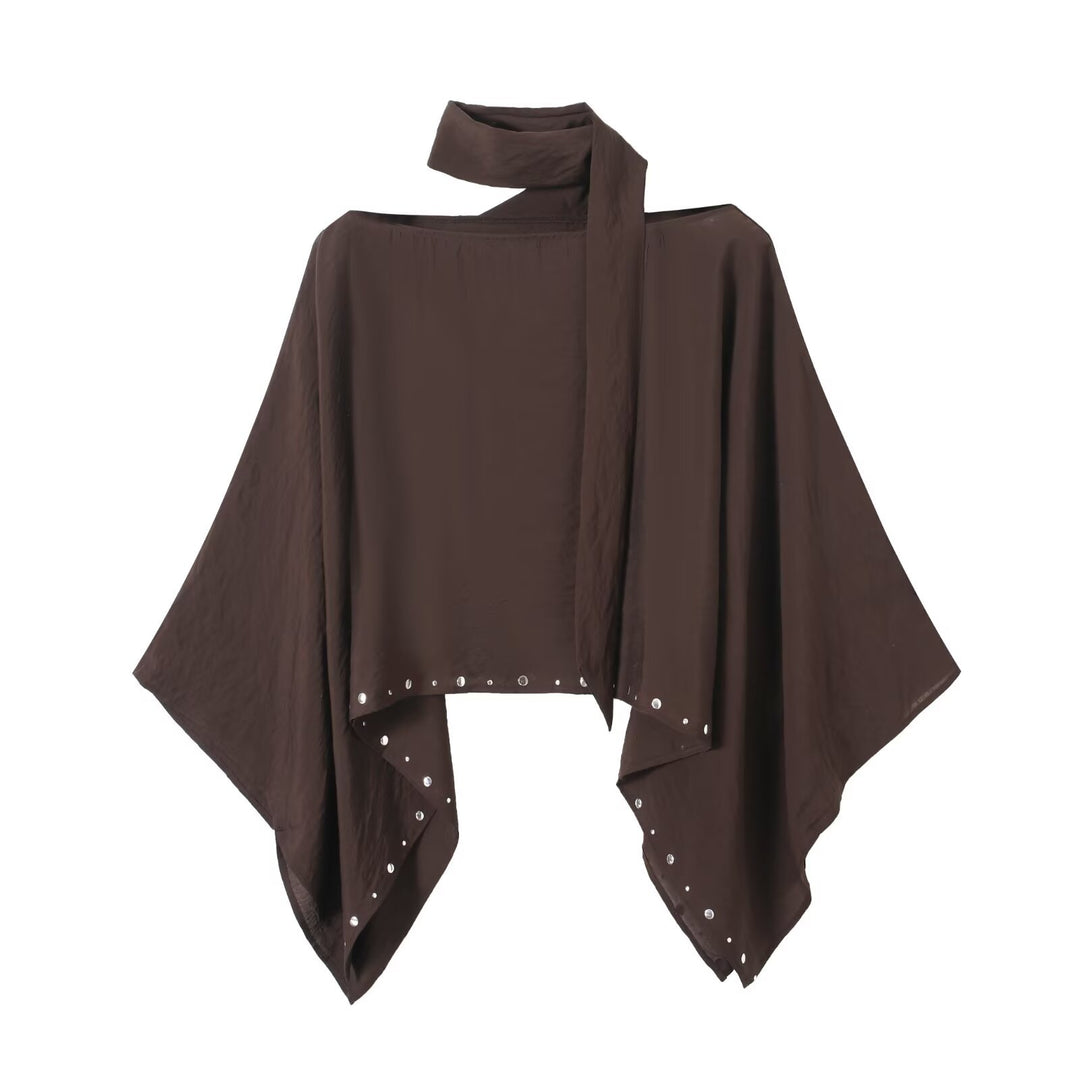 Damen Asymmetrisches Poncho‑Cape mit Bindeschal und Ösenbesatz Echo Archiv