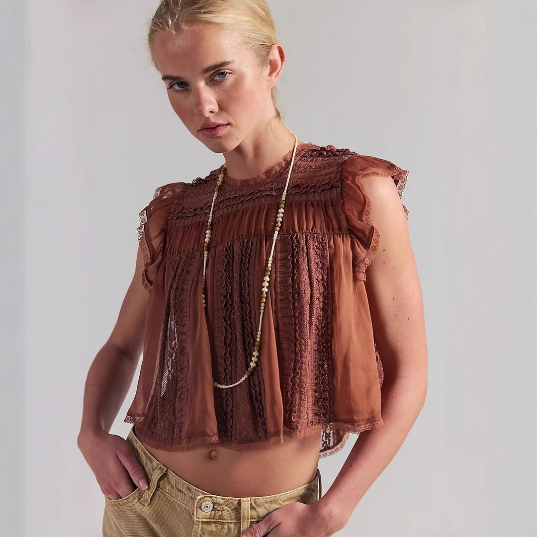 Damen Luftiges Spitzenoberteil mit Rüschendetails Echo Archiv