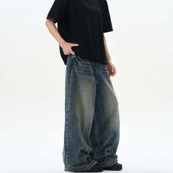 Unisex Extremweite Denimhose im skulptierten Baggy‑Schnitt mit tiefem Schritt Echo Archiv