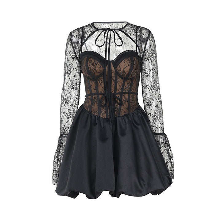 Damen Glamouröses Spitzenkleid mit Rüschenrock und eleganten Details Echo Archiv