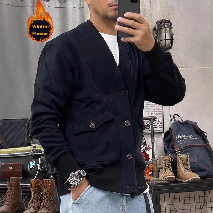 Herren modische Fleecejacke mit praktischen Taschen und eleganter Knopfleiste Echoarchiv