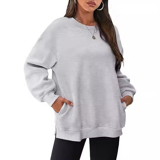 Damen nan lässiger Oversize-Sweatpullover mit seitlichen Eingrifftaschen, geripptem Saum und überschnittener Schulter Echo Archiv