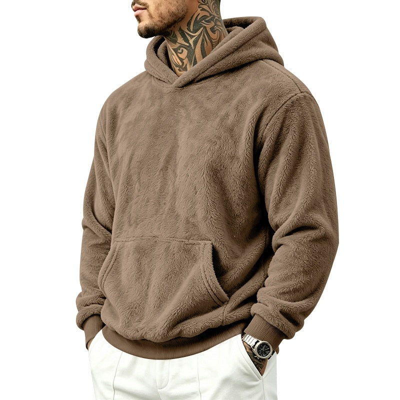 Herren Kuscheliger Fleece-Hoodie mit Kängurutasche und geripptem Saum – Cavarno