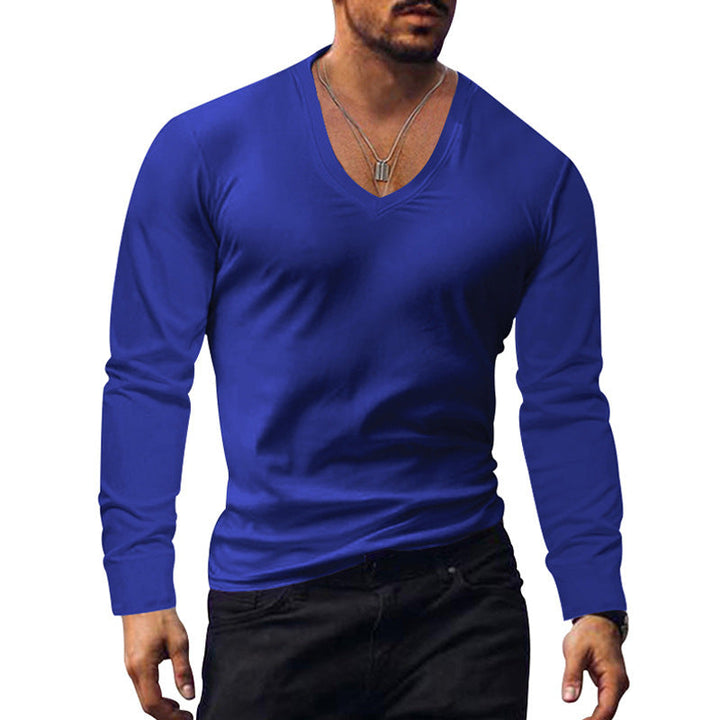 Herren V-Ausschnitt Langarmshirt aus weichem Baumwollmix mit figurbetonter Passform Echoarchiv