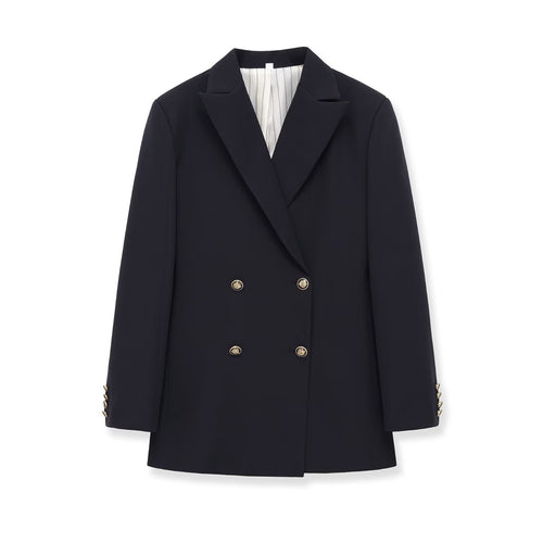 Damen Doppelreihiger Longblazer mit markanten Goldknöpfen und strukturierter Schulter Echo Archiv