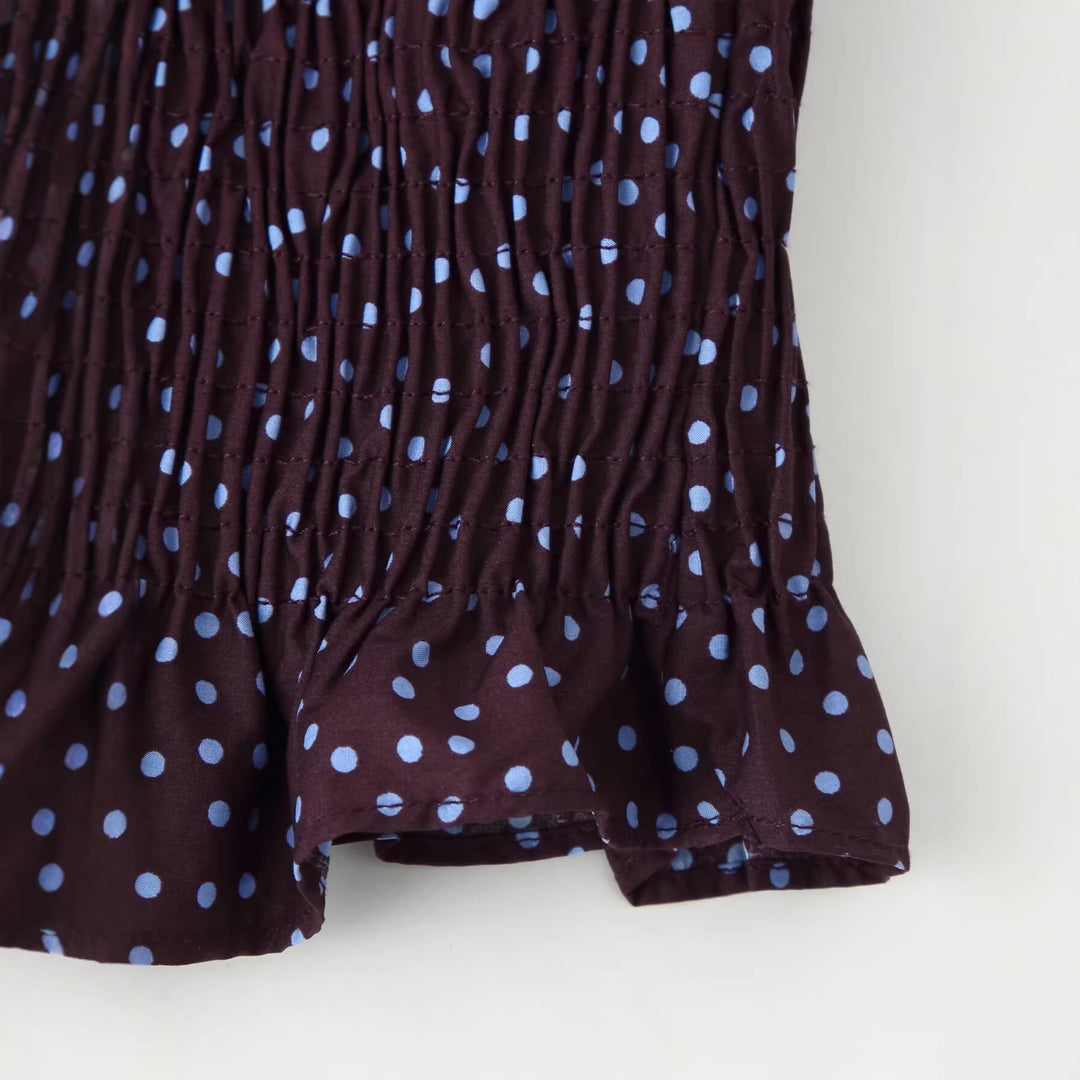 Damen Gesmoktes Polka-Dot-Blusenshirt mit Ballonärmeln Echoarchiv