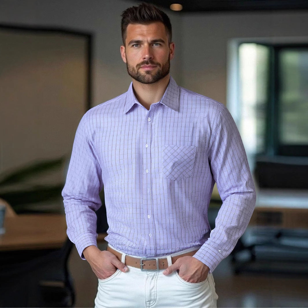 Herren strukturiertes Langarmhemd mit modischem Karo-Design und Brusttasche Echoarchiv