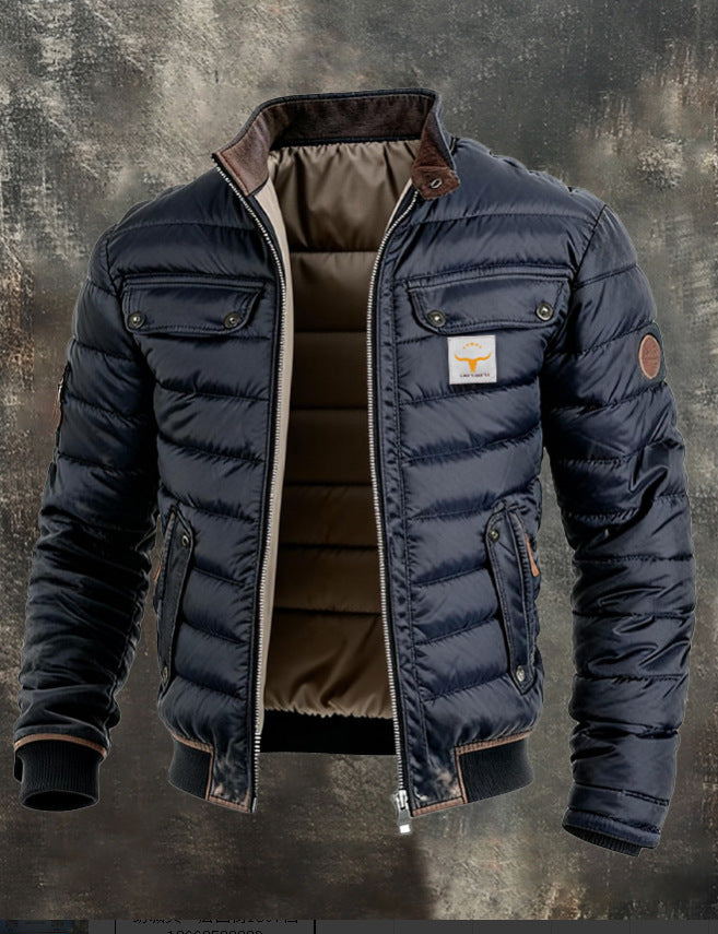 Herren gesteppte Jacke mit Stehkragen, gepolsterter thermischer Futter und Brusttaschen Echoarchiv