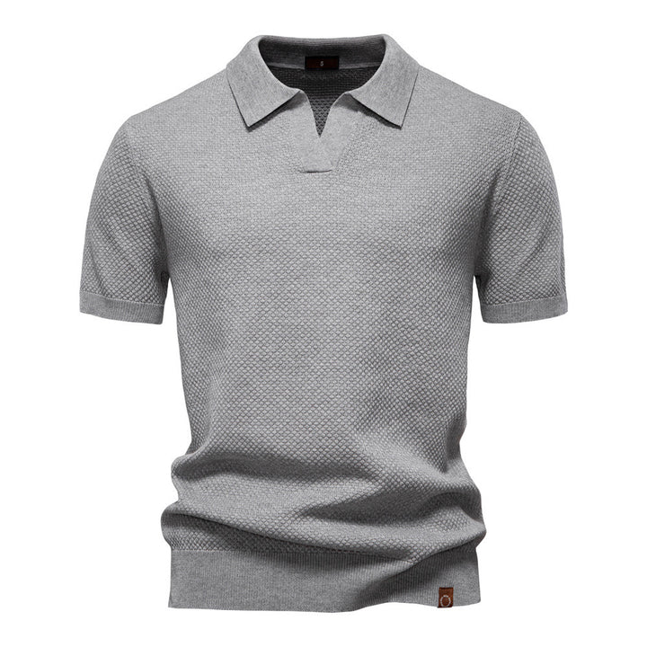Herren nan strukturiertes Feinstrickpoloshirt mit offenem Reverskragen Echo Archiv