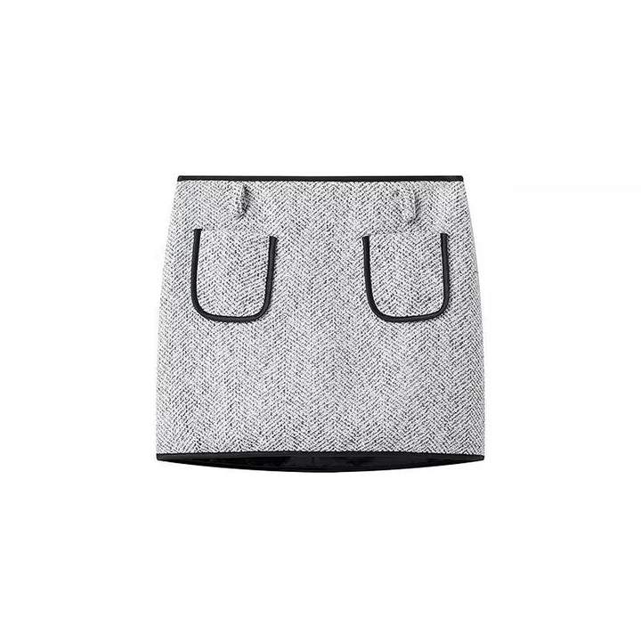 Damen Zweiteiliges Bouclé‑Tweed‑Set mit kurzem Blazer, Zierknöpfen und Minirock Echo Archiv