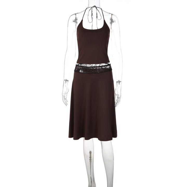 Damen elegantes Trägerkleid mit Spitzenakzent und fließendem Schnitt Echo Archiv