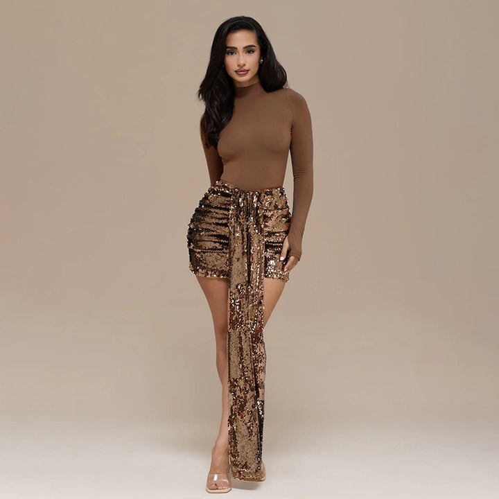 Damen Elegantes Mini-Kleid mit Glitzerdetails und Schärpe Echo Archiv