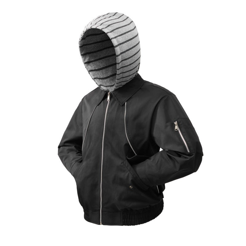 Leichte Bomberjacke für Herren mit gestreifter Kapuzen-Innenjacke, elastischem Saum und Utility-Arm-Tasche – Brevano