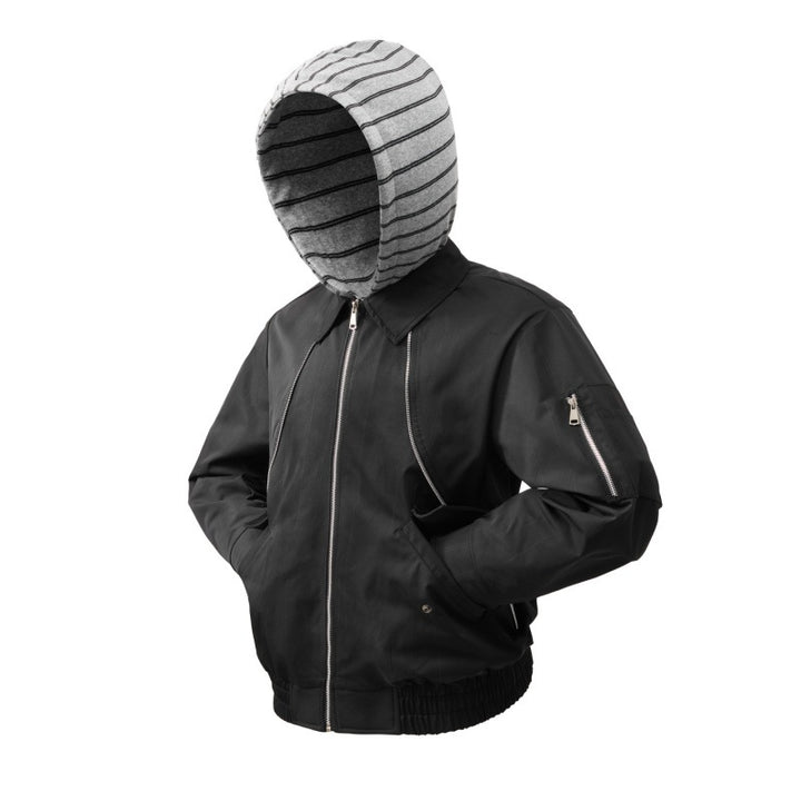 Leichte Bomberjacke für Herren mit gestreifter Kapuzen-Innenjacke, elastischem Saum und Utility-Arm-Tasche – Brevano