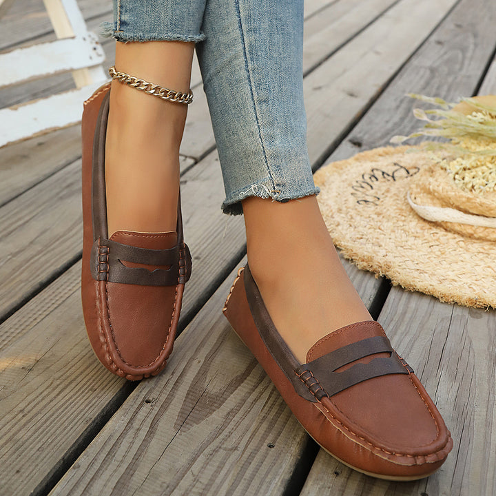 Damen klassische Penny-Loafer aus weichem Kunstleder mit gesteppter Rahmennaht und gepolsterter Komfortinnensohle – Lioré