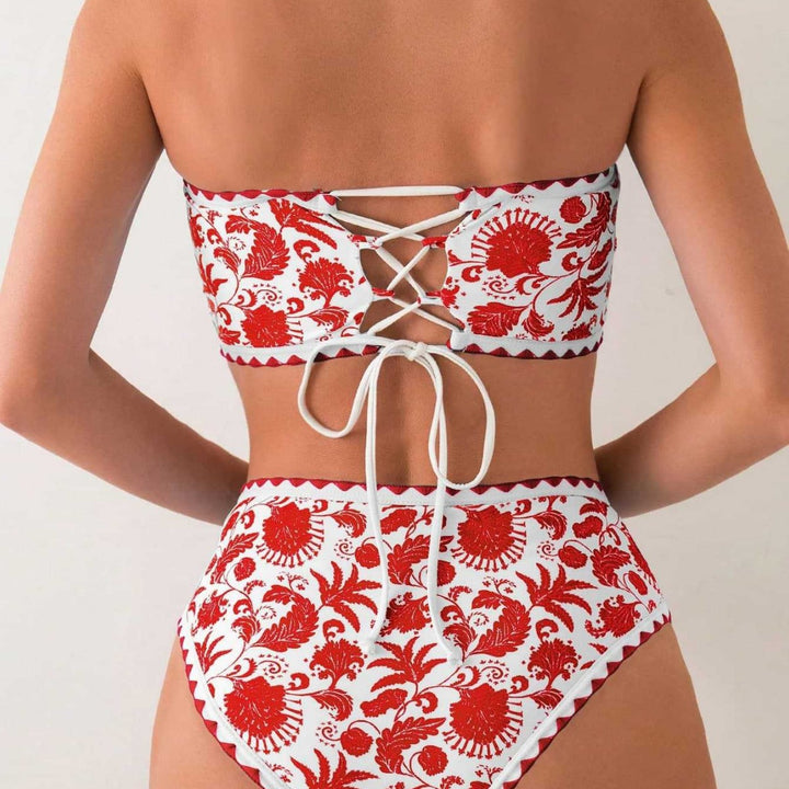Damen Bandeau-Bikini-Set mit farbenfrohem floralen Muster und elastischem Gürtel Echo Archiv