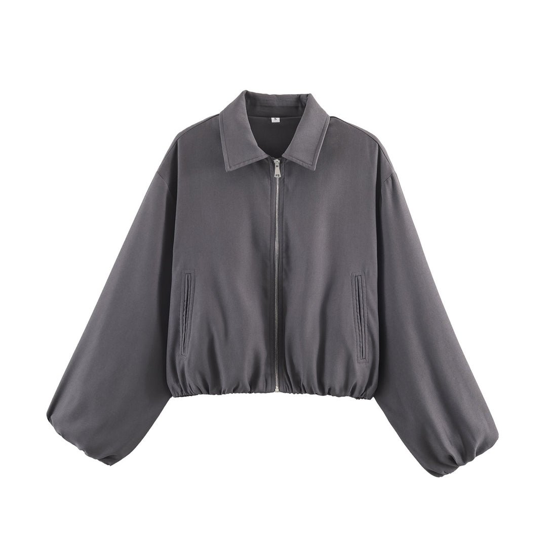 Damen Kurzjacke im Harrington‑Stil mit Polka‑Dot‑Muster, Ballonärmeln und elastischem Saum Echo Archiv