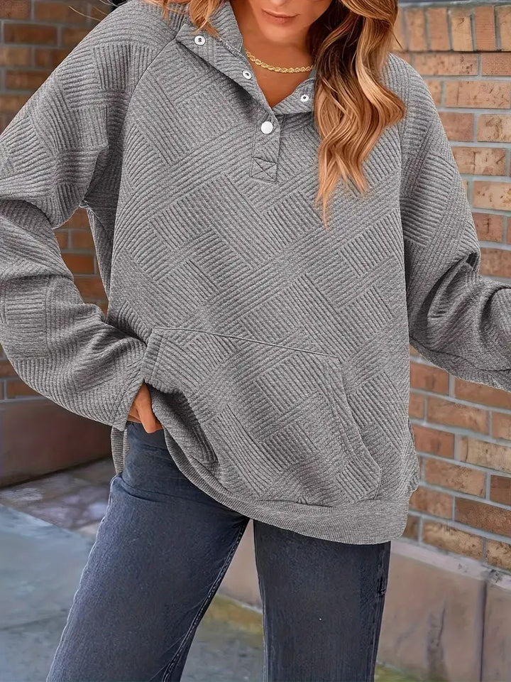 Damen Texturierter Oversize-Hoodie mit Henley-Knopfleiste und Kängurutasche Echo Archiv