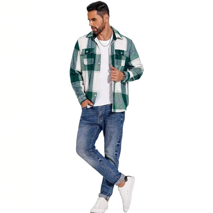 Herren Flanellhemd mit doppelter Brusttasche und kariertem Design Echoarchiv