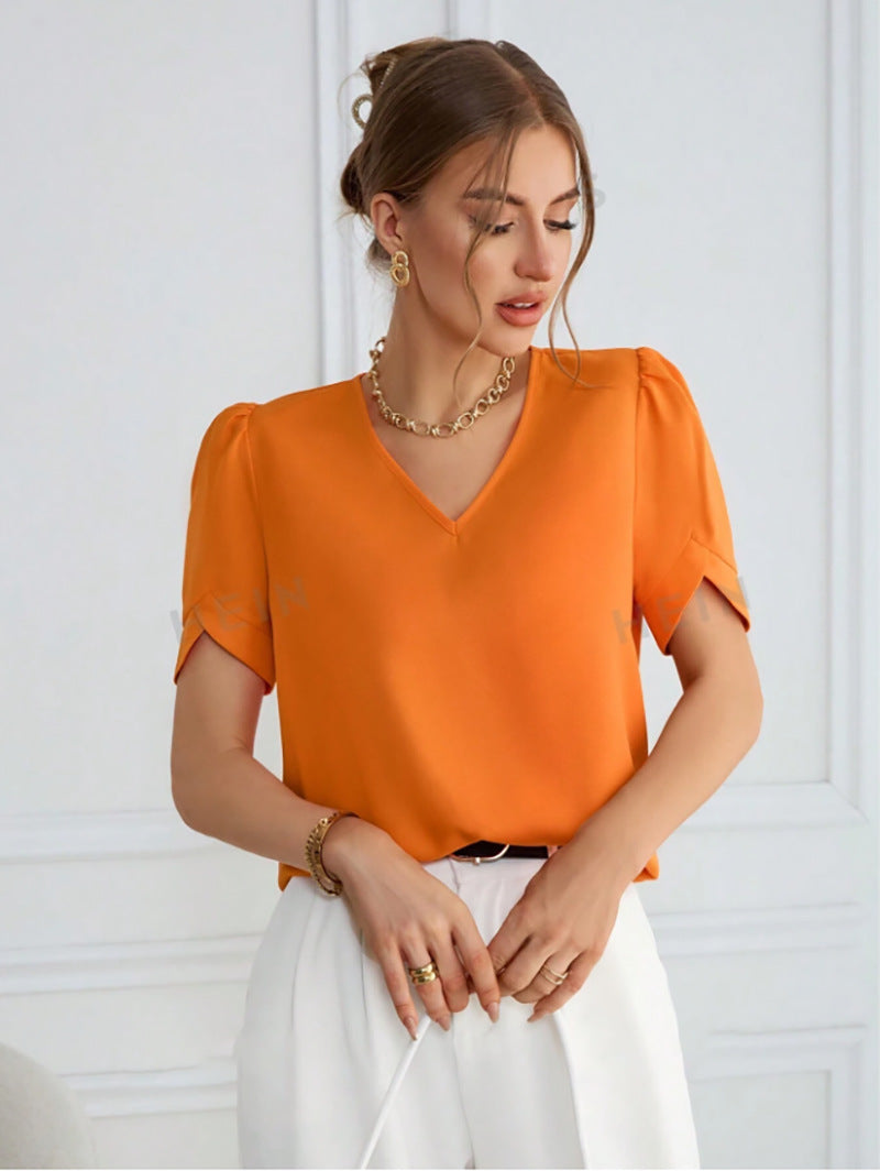 Damen V-Ausschnitt Bluse mit Puffärmeln Echo Archiv
