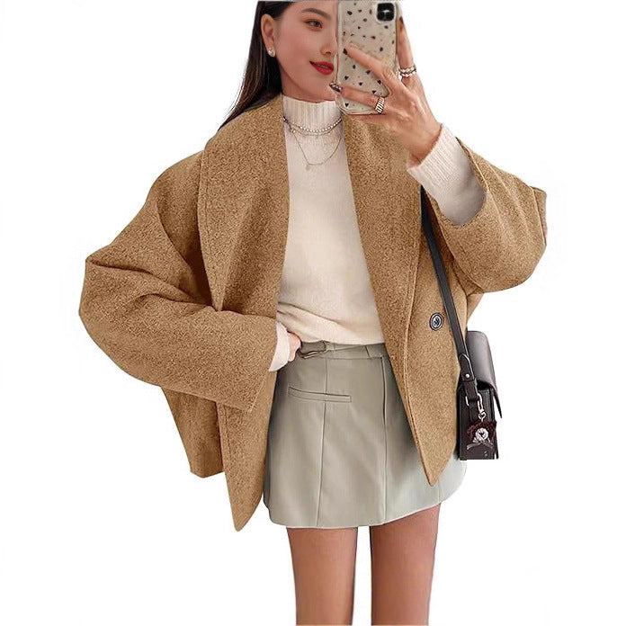 Damen oversized Teddyjacke mit großem Schalkragen und Ein-Knopf-Verschluss – Célinea