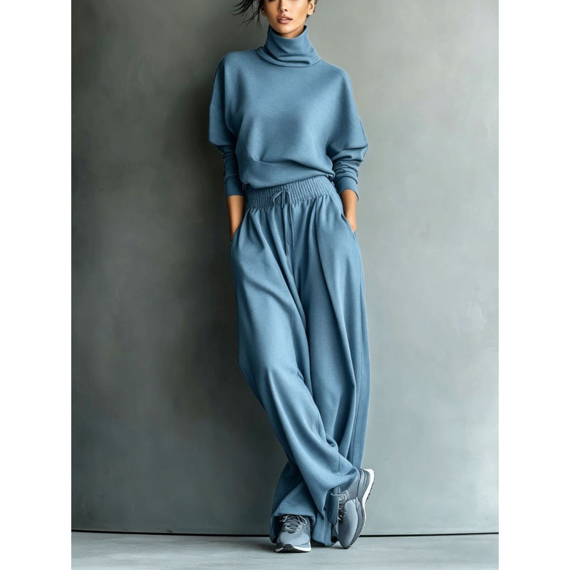 Damen Rollkragen-Loungewear-Set mit Oversize-Oberteil und weitem Gummibund-Hose Echoarchiv