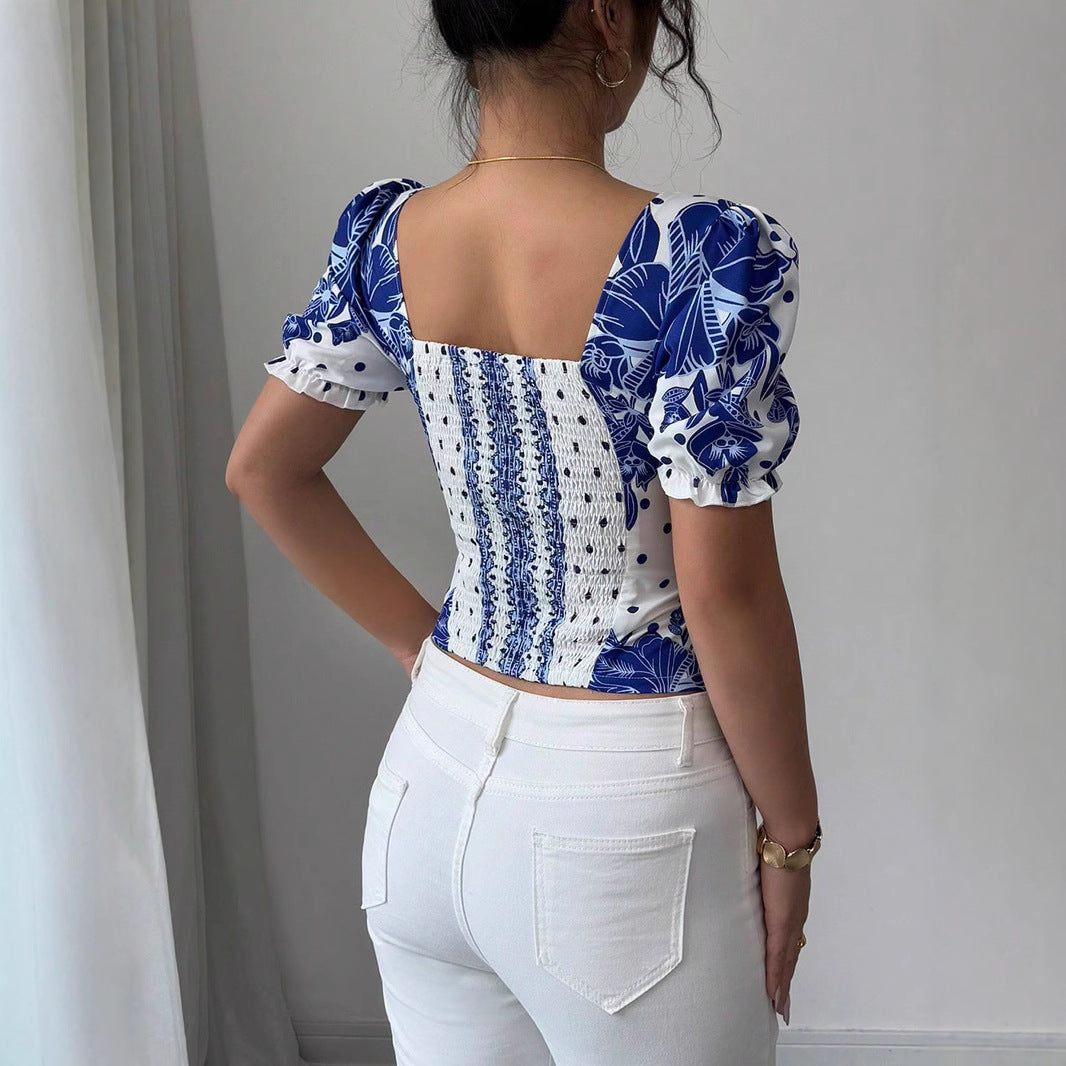 Damen Puffärmel Bluse mit floralem Muster Echo Archiv