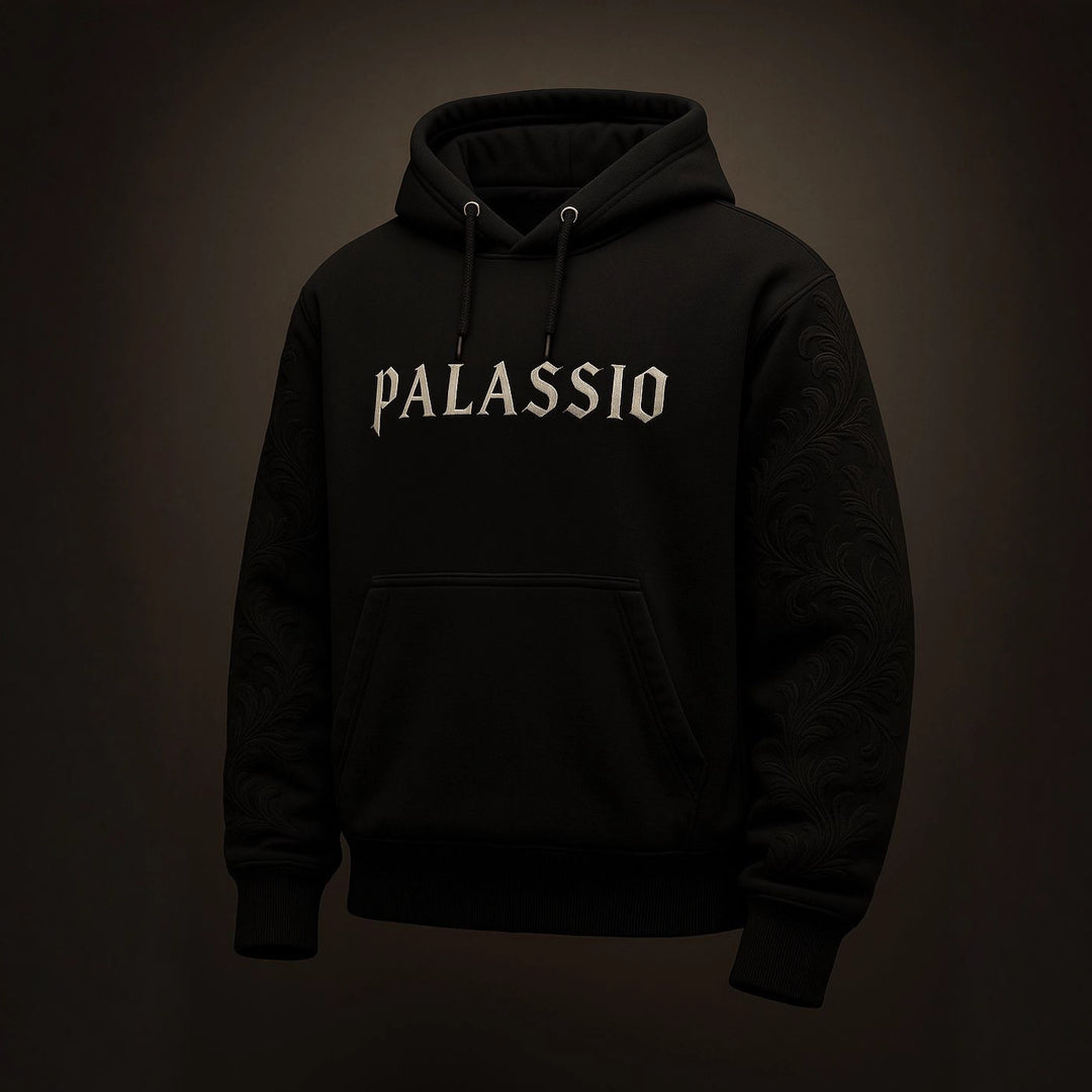 Unisex nan Premium-Hoodie mit tonaler Reliefstickerei an den Ärmeln, doppelter Kapuze und Kängurutasche Echo Archiv