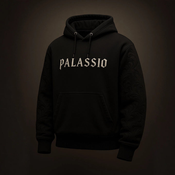 Unisex nan Premium-Hoodie mit tonaler Reliefstickerei an den Ärmeln, doppelter Kapuze und Kängurutasche Echo Archiv
