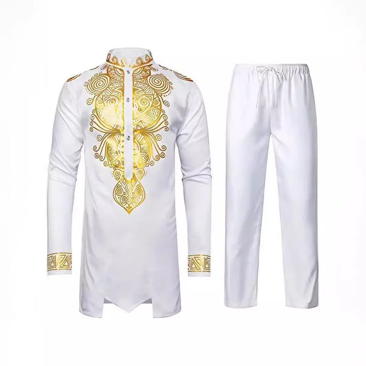 Herren elegantes Set mit kunstvoller Stickerei und bequemen Hosen Echoarchiv