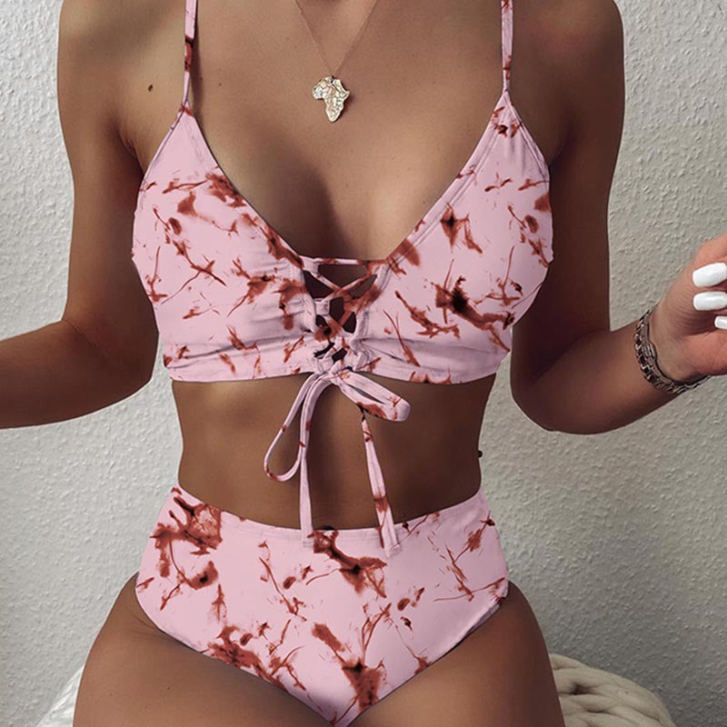 Damen Hochtailliertes Bikini-Set mit verstellbaren Schnürdetails Echo Archiv